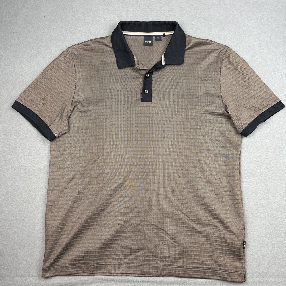 Hugo Boss Bronze Polo Shirt Mens XL Brown Blackβ Preppy Casual